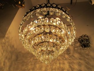 Antique Vnt French Plafonniere Crystal Chandelier Lamp Lustre 1940 ' s 19in Dmetr 5