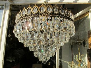 Antique Vnt French Plafonniere Crystal Chandelier Lamp Lustre 1940 ' s 19in Dmetr 7