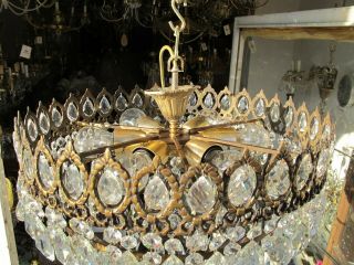 Antique Vnt French Plafonniere Crystal Chandelier Lamp Lustre 1940 ' s 19in Dmetr 8