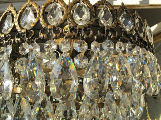 Antique Vnt French Plafonniere Crystal Chandelier Lamp Lustre 1940 ' s 19in Dmetr 9