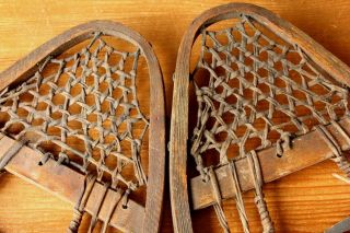 Antique / Vintage Wood & Rawhide,  Leather Snowshoes Snow Ski Chalet Home Decor 4