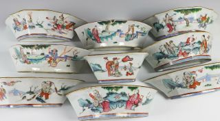 Nine Piece Antique Chinese Porcelain Sweet Meat Bowl Set 4