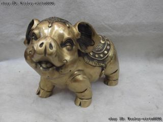 8 Chinese Bronze Copper Fengshui Lucky Wealth Coin Zodiac Pig Boar Beast Statue