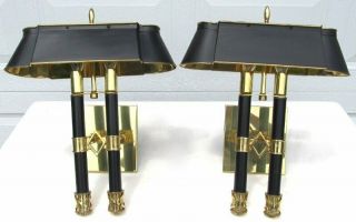 Pair Vintage Modern Brass Black French Bouillotte Wall Sconce Lamp Light