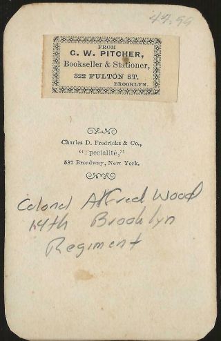 Civil War CDV Union Colonel Alfred M Wood 14th Brooklyn Chasseurs 2