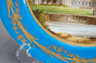 Sevres Style Celeste Blue Hand Painted Chateau De Chambord Plate 1860 - 1870s 7