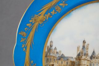 Sevres Style Celeste Blue Hand Painted Chateau De Chambord Plate 1860 - 1870s 8