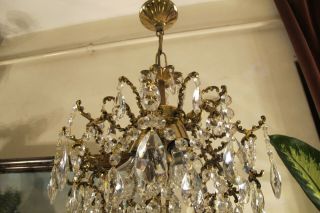 Antique Vnt French Big Cage Style Crystal Chandelier Lamp Lustre 1940 ' s 15in Dmt 11