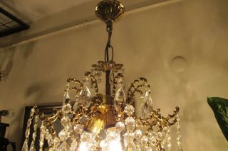 Antique Vnt French Big Cage Style Crystal Chandelier Lamp Lustre 1940 ' s 15in Dmt 5