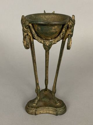 Antique Art Nouveau Rams Head Hooves Bronze Ormulu Tripod Perfume Incense Burner