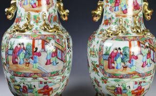 Large Antique Chinese Rose Mandarin Vases with Ormolu Bronze Mounts 3