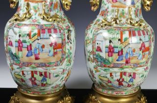 Large Antique Chinese Rose Mandarin Vases with Ormolu Bronze Mounts 4