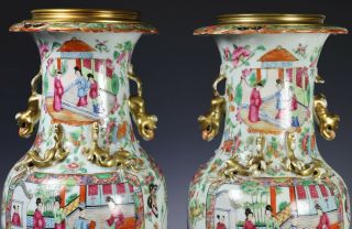 Large Antique Chinese Rose Mandarin Vases with Ormolu Bronze Mounts 5