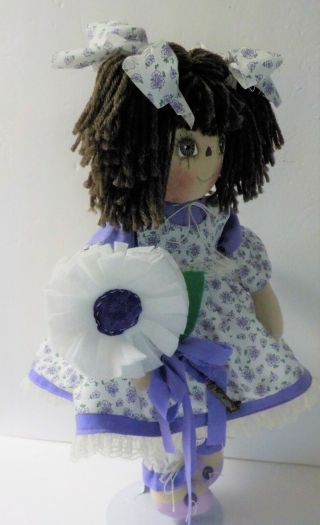 Primitive Raggedy Ann Doll Summer Lavender Calico " Olvia Rose " W/ Hm " Flower "
