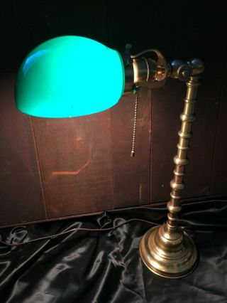 Antique Brass Bankers Desk Lamp Emeralite Style S 0697 Green Shade