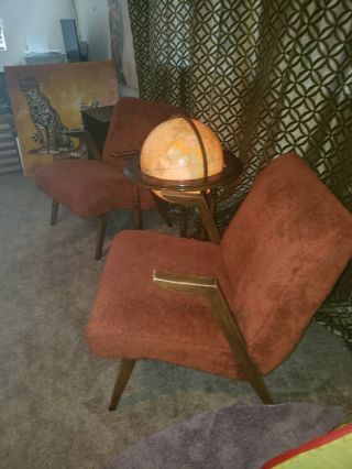 Mid - Century Danish Modern Orange - Red Lounge Chairs - Mohair Great Lines 5