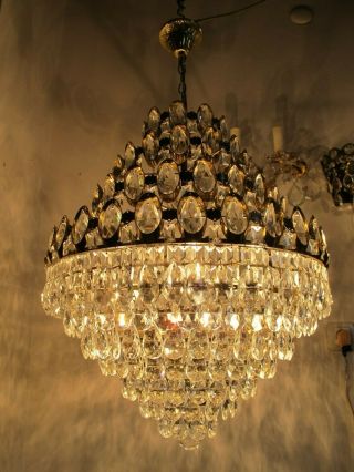 Antique Vnt French Big Plafonier Swarovski Crystal Chandelier Lamp 1960 