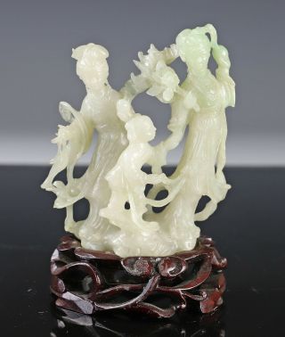Old Chinese Carved Jade Jadeite Statue Of Figural Group