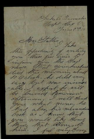 118th Pennsylvania Infantry Civil War Letter - Informing Wife Of Soldier 
