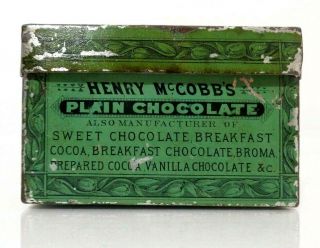 RARE EARLY 20TH C VINT HENRY MCCOBB ' S NY PLAIN CHOCOLATE TIN BOX,  W/LID,  GRATER 9