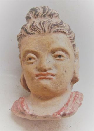Circa 200 - 300ad Ancient Gandharan Terracotta Buddha Head Statue Fragment