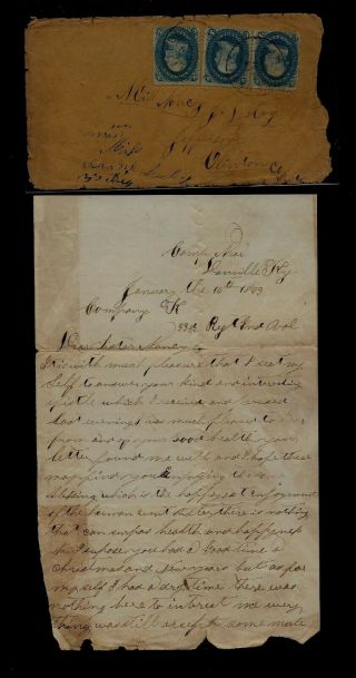 33rd Indiana Infantry Civil War Soldier Letter From Camp Near Danville,  Kentucky