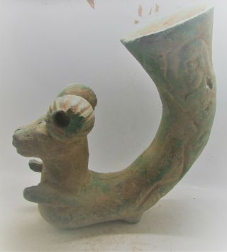 Scarce Circa 4th Century Bc Ancient Persian Bronze Rhyton Vessel With Ram Head