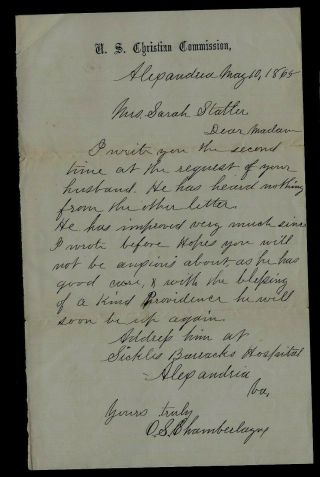 211th Pennsylvania Infantry Civil War Letter Chaplain Writes From Alexandria,  Va