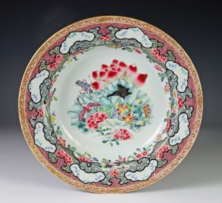 Antique Chinese Famille Rose Porcelain Plate With Insects Lotus - Yongzheng Per