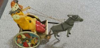 Antique Lehmann Balky Mule Donkey Clown Cart German Tin Lithograph Wind - Up Toy
