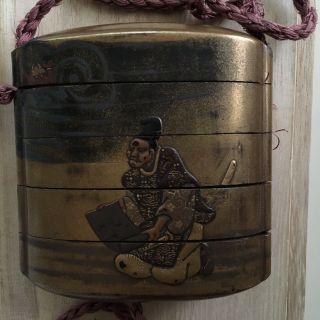 Antique Japanese Edo Period inro & Ojima Bead Samurai And Oni (Demon) 1603 - 1868 5