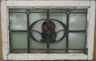 Old English Leaded Stained Glass Window Transom Bordered Floral 25.  5 " X 16.  25 "