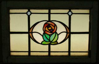 OLD ENGLISH LEADED STAINED GLASS WINDOW TRANSOM Bordered Floral 25.  5 