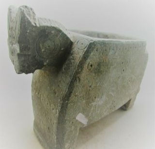 Circa 200bc - 200ad Ancient Bactrian Chlorite Stone Vessel In The Form Of A Beast