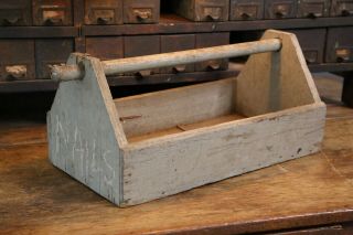 Vintage Primitive Cubby Carrier Toolbox Tote Wooden Caddy Nails Tool Box Storage