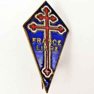 Vintage Wwii French Resistance France Libre Cross Of Lorraine Enamel Lapel Pin