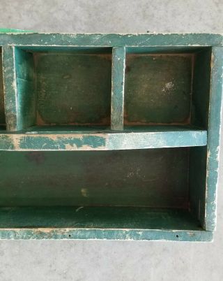 Handmade Vintage Old Fashioned Primitive Green Wood Tool Box /Tray /Carrier Tote 10