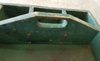 Handmade Vintage Old Fashioned Primitive Green Wood Tool Box /Tray /Carrier Tote 12