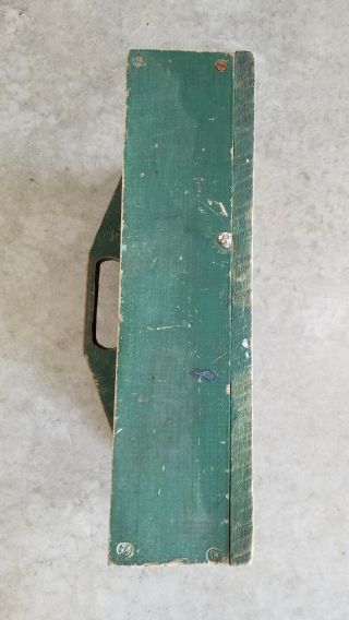 Handmade Vintage Old Fashioned Primitive Green Wood Tool Box /Tray /Carrier Tote 4