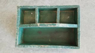 Handmade Vintage Old Fashioned Primitive Green Wood Tool Box /Tray /Carrier Tote 8