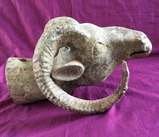 Authentic Life Size Ancient Luristan Bronze Rams Head C1000bc.  Massive
