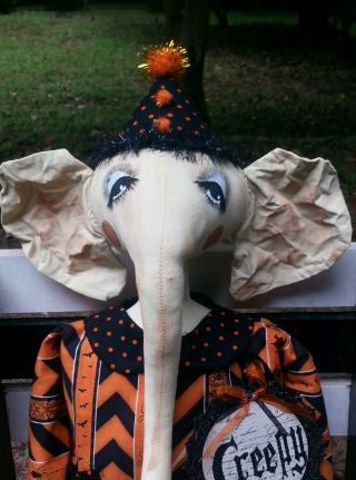 Primitive Folk Art Halloween Elephant Shelf Sitter Doll