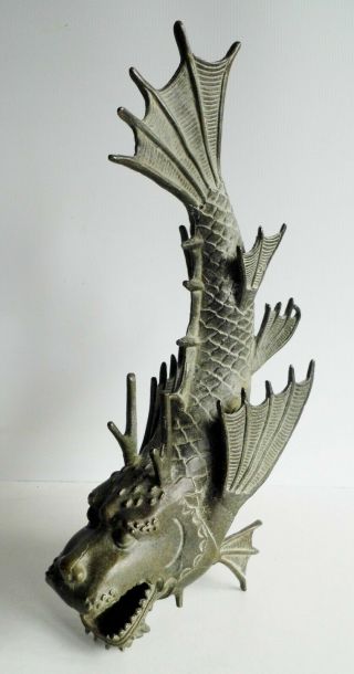 MAGNIFICENT LARGE OLD CHINESE BRONZE DRAGON FISH STATUE - SEAL MARK ON UNDERSIDE 2