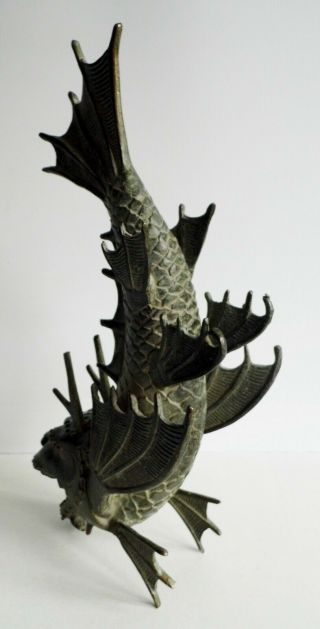 MAGNIFICENT LARGE OLD CHINESE BRONZE DRAGON FISH STATUE - SEAL MARK ON UNDERSIDE 3
