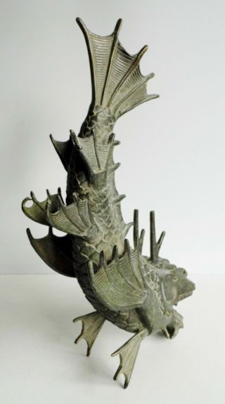 MAGNIFICENT LARGE OLD CHINESE BRONZE DRAGON FISH STATUE - SEAL MARK ON UNDERSIDE 4