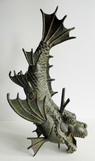 MAGNIFICENT LARGE OLD CHINESE BRONZE DRAGON FISH STATUE - SEAL MARK ON UNDERSIDE 6
