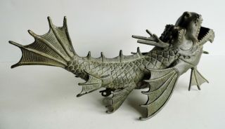 MAGNIFICENT LARGE OLD CHINESE BRONZE DRAGON FISH STATUE - SEAL MARK ON UNDERSIDE 7