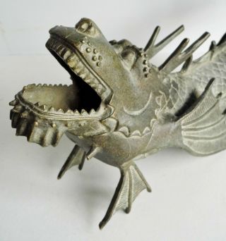 MAGNIFICENT LARGE OLD CHINESE BRONZE DRAGON FISH STATUE - SEAL MARK ON UNDERSIDE 8