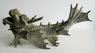 MAGNIFICENT LARGE OLD CHINESE BRONZE DRAGON FISH STATUE - SEAL MARK ON UNDERSIDE 9