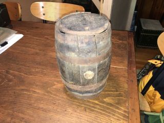Antique Primitive Civil War Era Wooden Drum Canteen Flask Barrel Keg Iron Bands